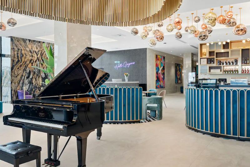 Lobby of Tryp Hotel Southport showing reception area and piano